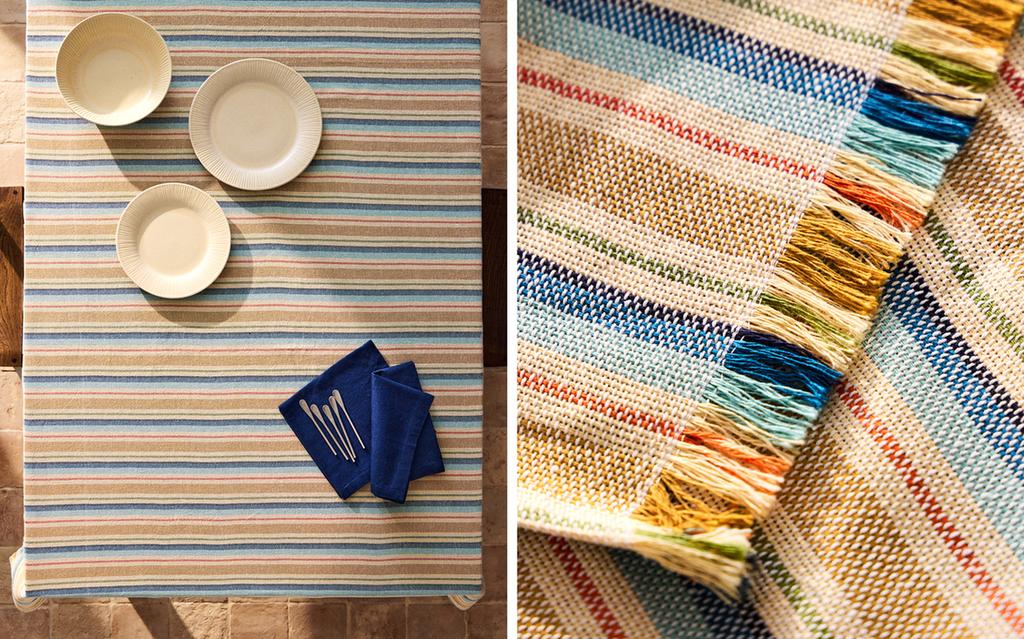 DYED THREAD STRIPED TABLECLOTH