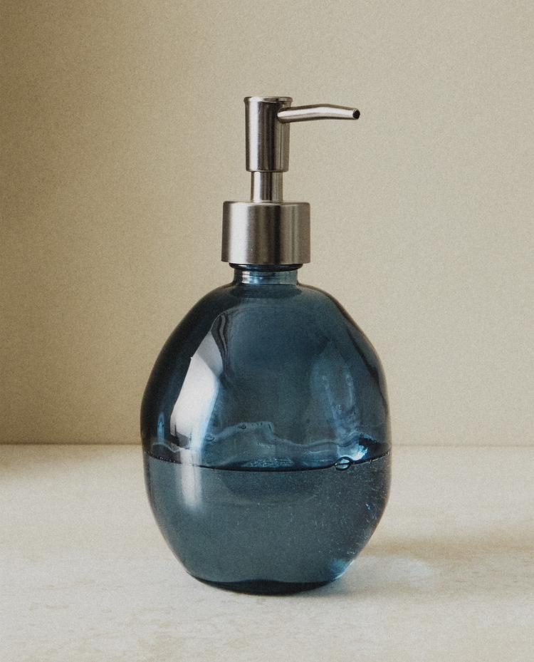 TRANSLUCENT BLUE GLASS SOAP DISPENSER