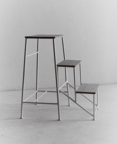 WOOD AND IRON THREE-STEP STOOL