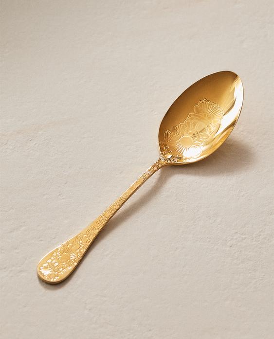 CUILLÈRE DE SERVICE DORÉE GRAVÉE