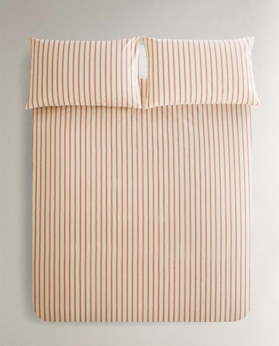 HOUSSE DE COUETTE PERCALE DE COTON RAYURES (300 FILS)