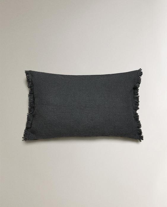 STRIPED CUSHION COVER WITH FRINGING