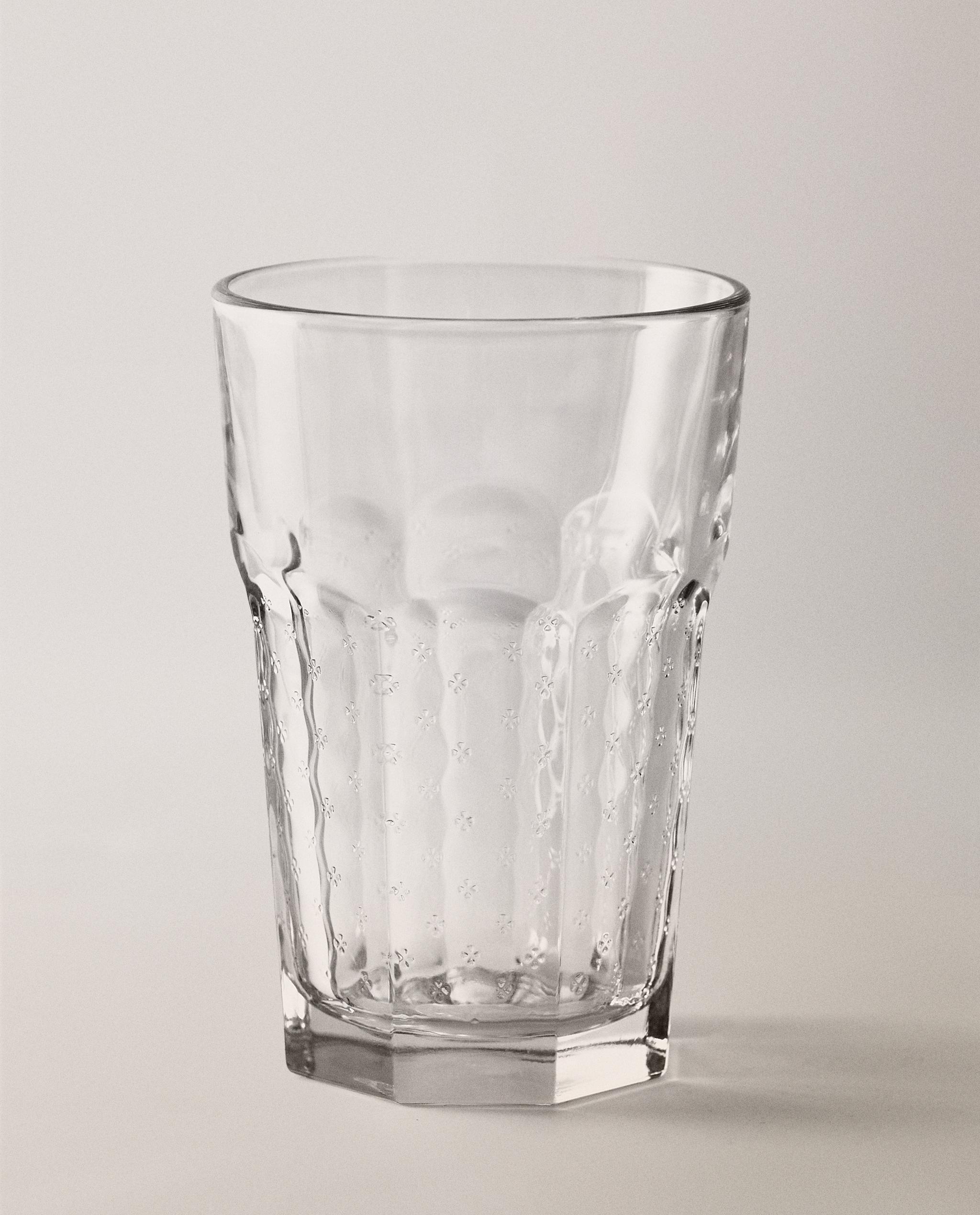 RAISED FLORAL DESIGN GLASS TUMBLER