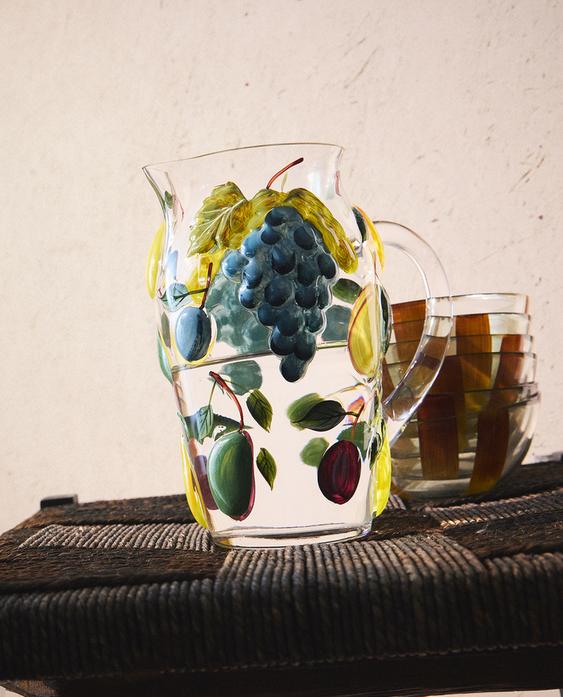 GLASS JUG WITH RAISED FRUIT DESIGN
