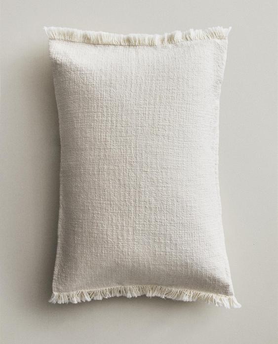 STRIPED CUSHION COVER WITH FRINGING