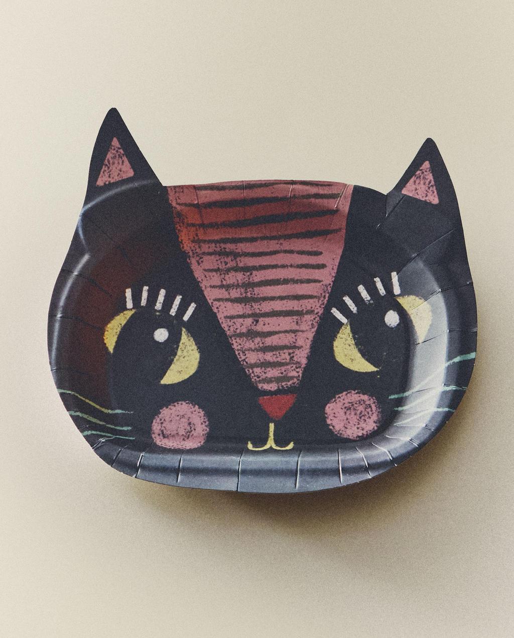 万圣节黑猫儿童纸餐盘套装（12件套）