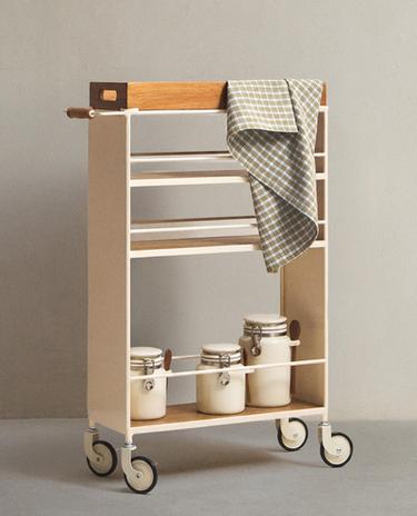 METAL AND WOODEN STORAGE TROLLEY
