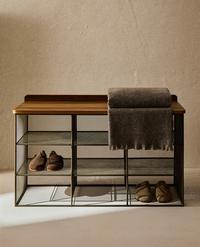 METAL AND WOOD SHOE BENCH