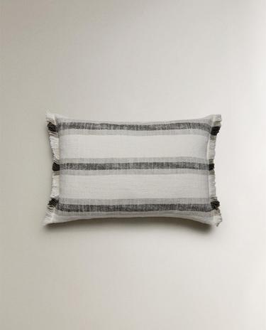 STRIPED CUSHION COVER WITH FRINGING
