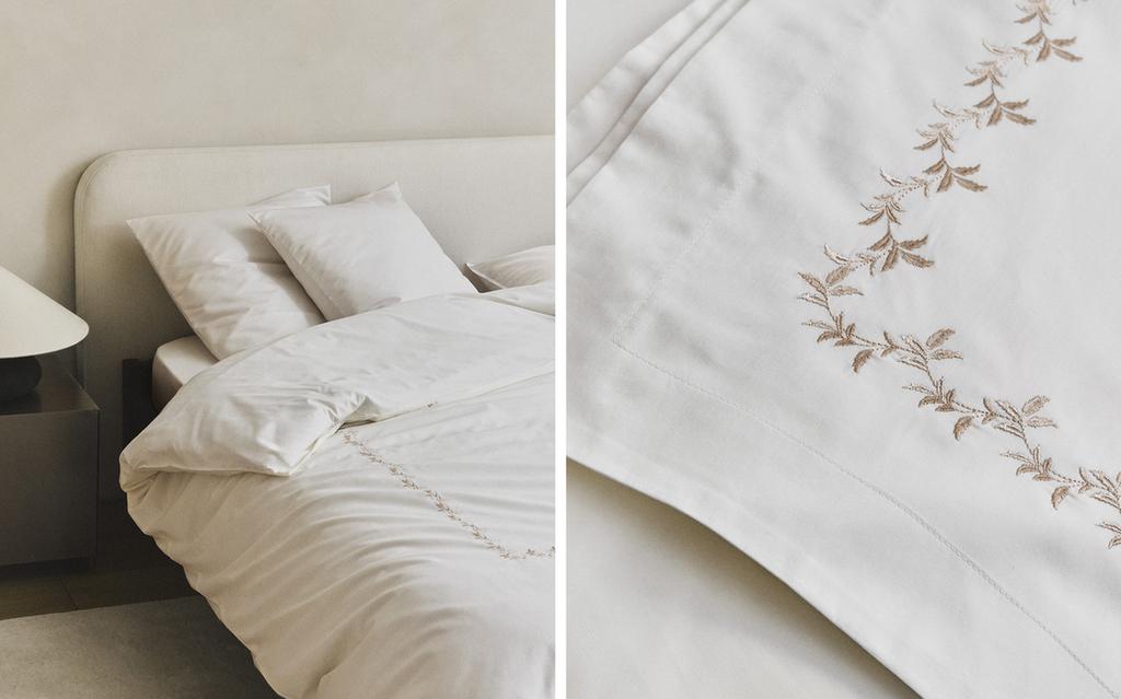 SATEEN DUVET COVER WITH EMBROIDERED LEAVES