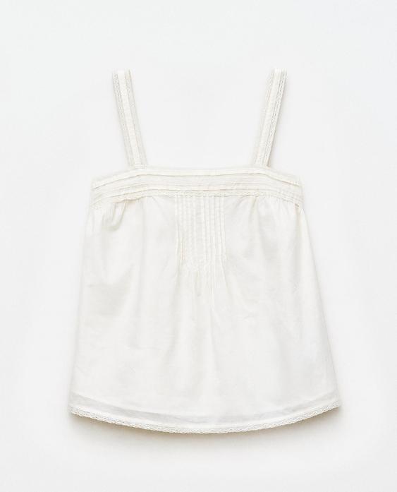 TOP À BRETELLES EN DENTELLE ET PINTUCKS