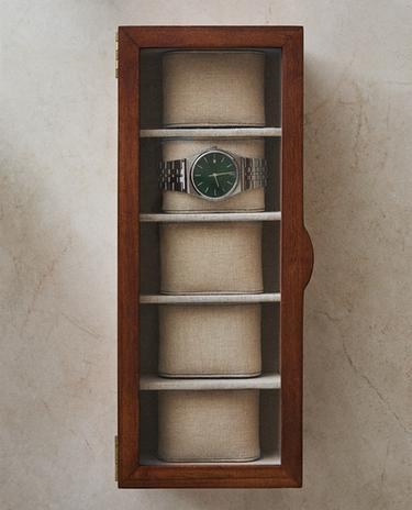 WOODEN AND LINEN WATCH BOX