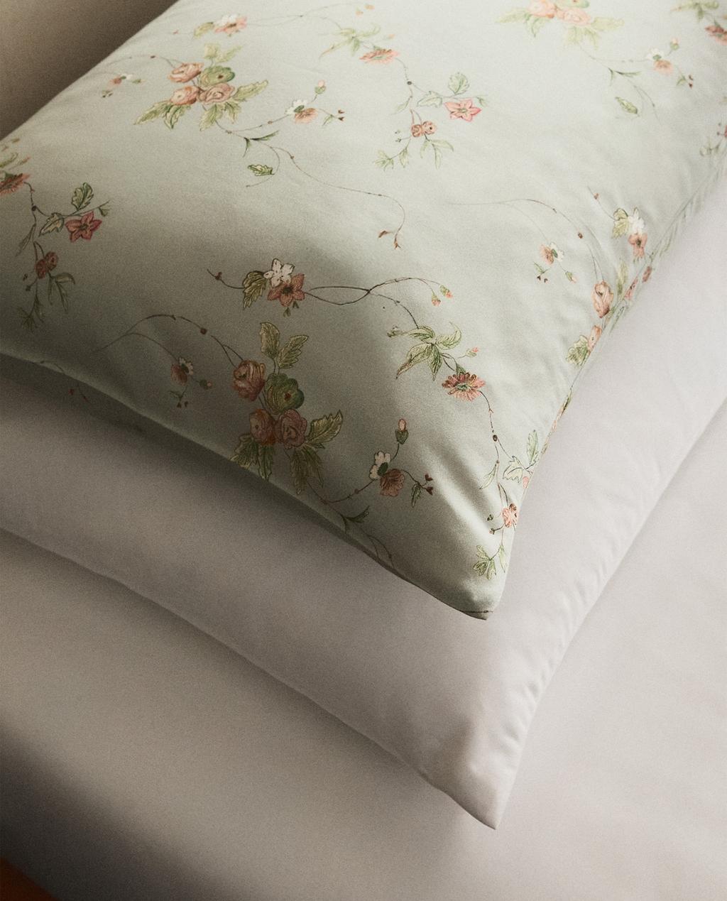 TAIE D’OREILLER SATIN RAMAGES FLORAUX (300 FILS)