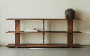 ELM WOOD SHELVING UNIT WITH THREE SHELVES