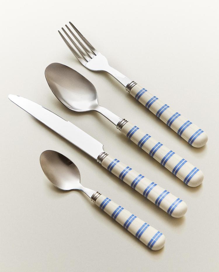 CUTLERY SET WITH STRIPED HANDLE (SET OF 4)