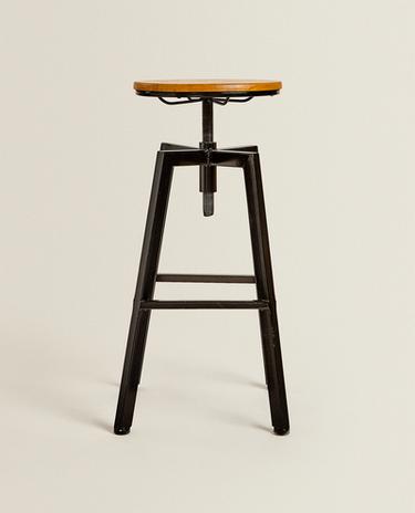 SWIVEL WOOD AND METAL BAR STOOL