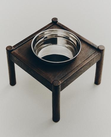 TALL WOODEN PET FOOD BOWL
