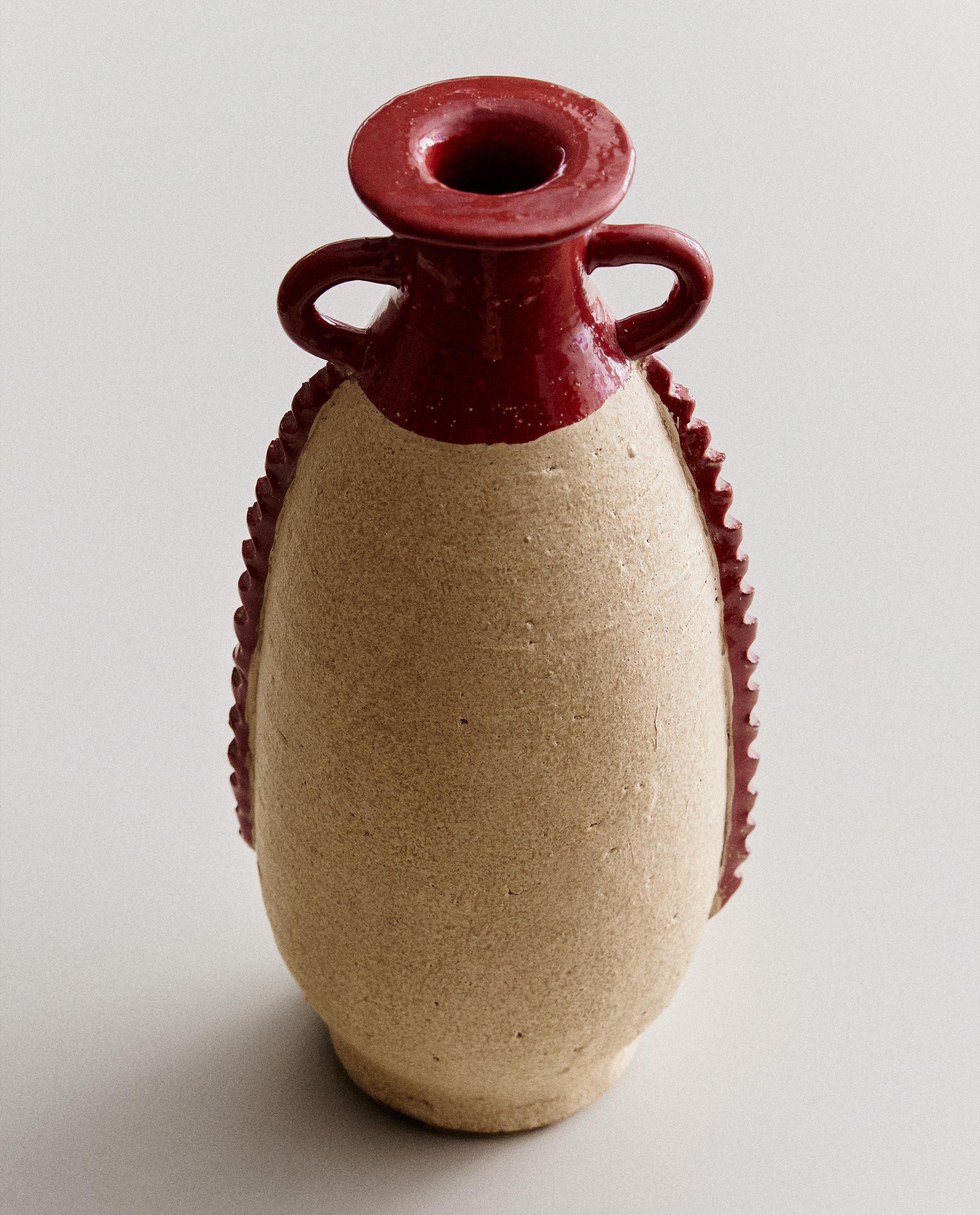 DECORATIVE TERRACOTTA VASE WITH HANDLES