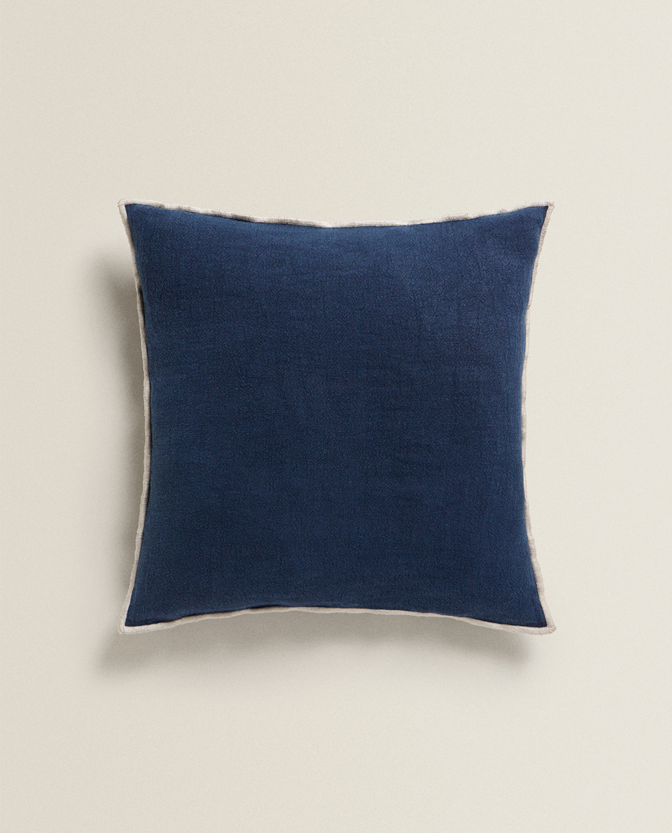Linen Throw Pillow With Piped Seam Throw Pillows Living Room