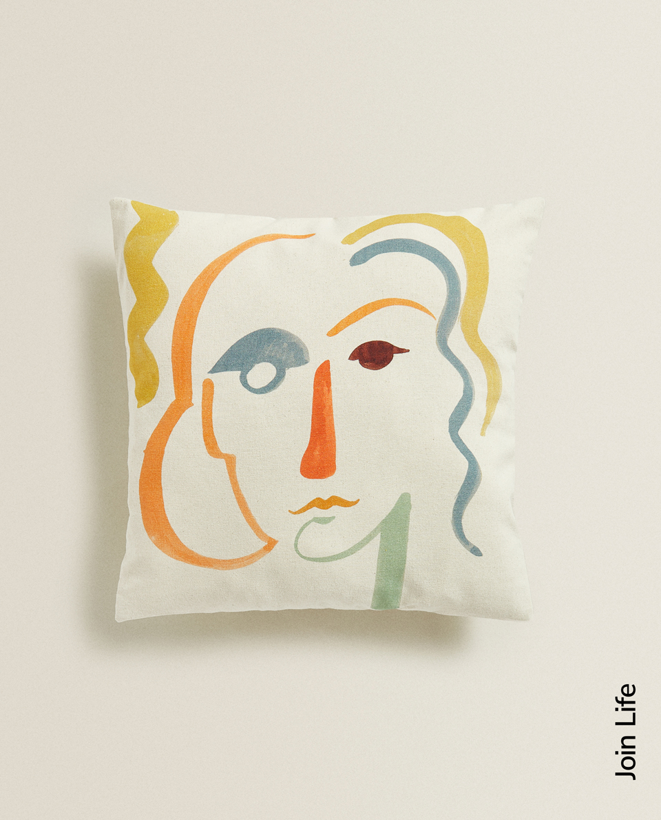 Cushion Cover With Face Print Candles Decoration Accessories