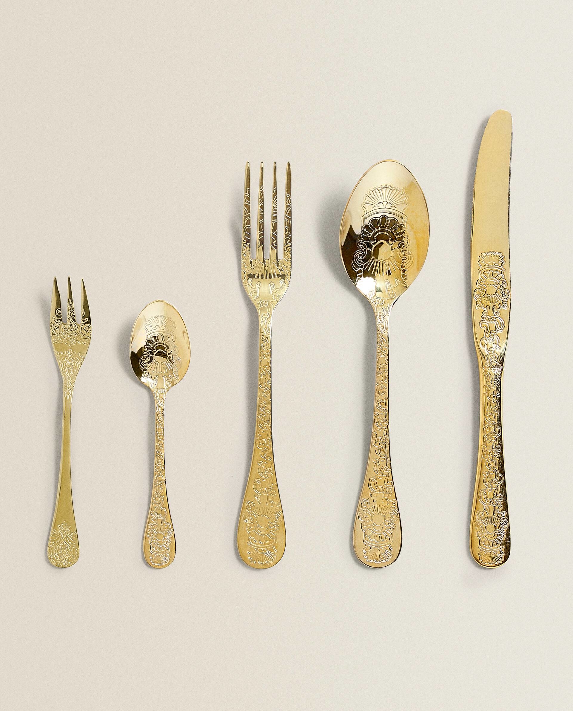 GOLD-PLATED ENGRAVED CUTLERY - CUTLERY 