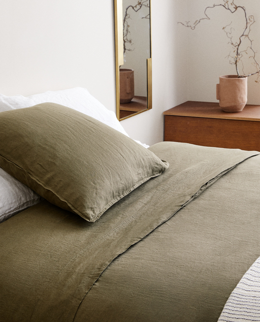 Housse De Couette Lin Lave Kaki Draps Housses Linge De Lit Chambre Zara Home Le Maroc