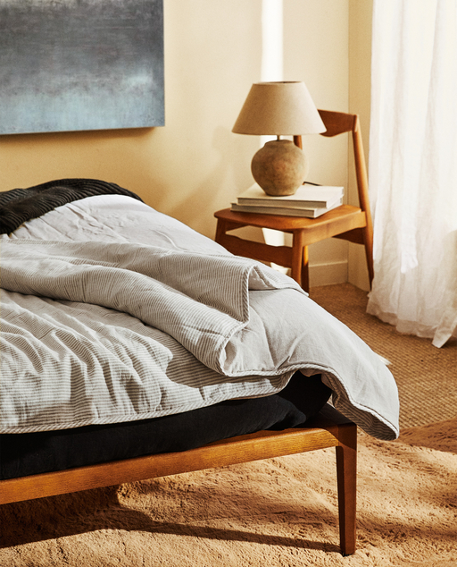 Edredon Lin Rayures Reversible Edredons Linge De Lit Chambre