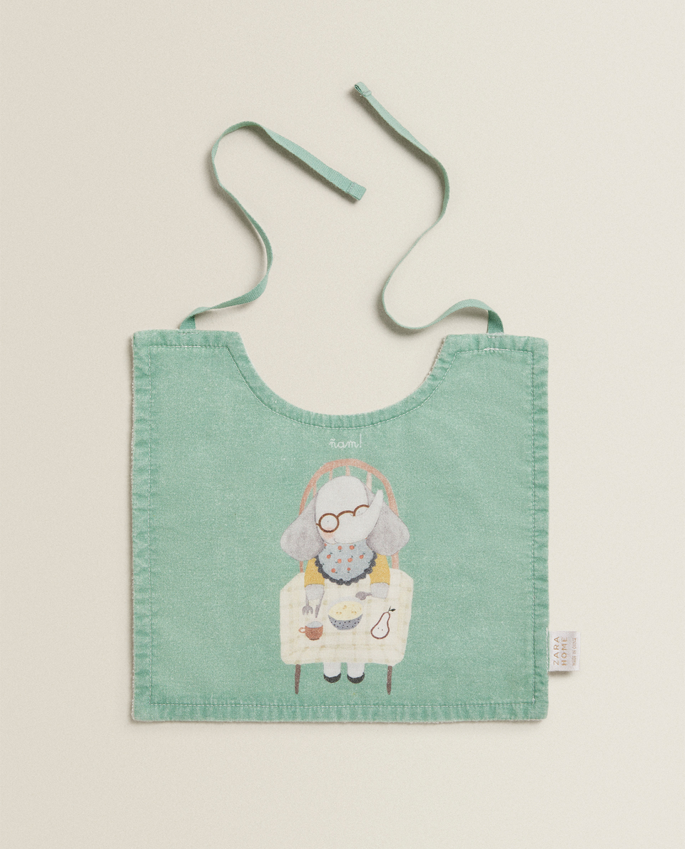 Cotton Bib With Elephant Print Bibs And Bags Mealtime Kids Zara Home Turkiye Turkey