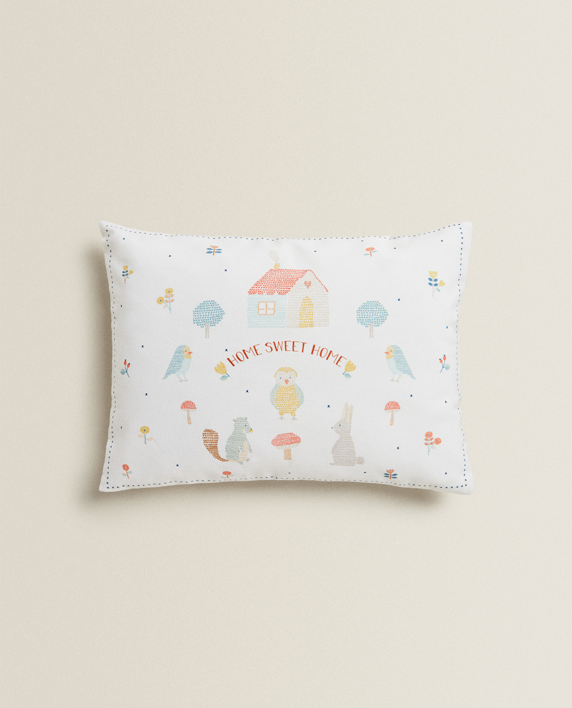 Cross Stitch Print Cushion Cover Cushions Bedroom Kids Zara Home Turkiye Turkey