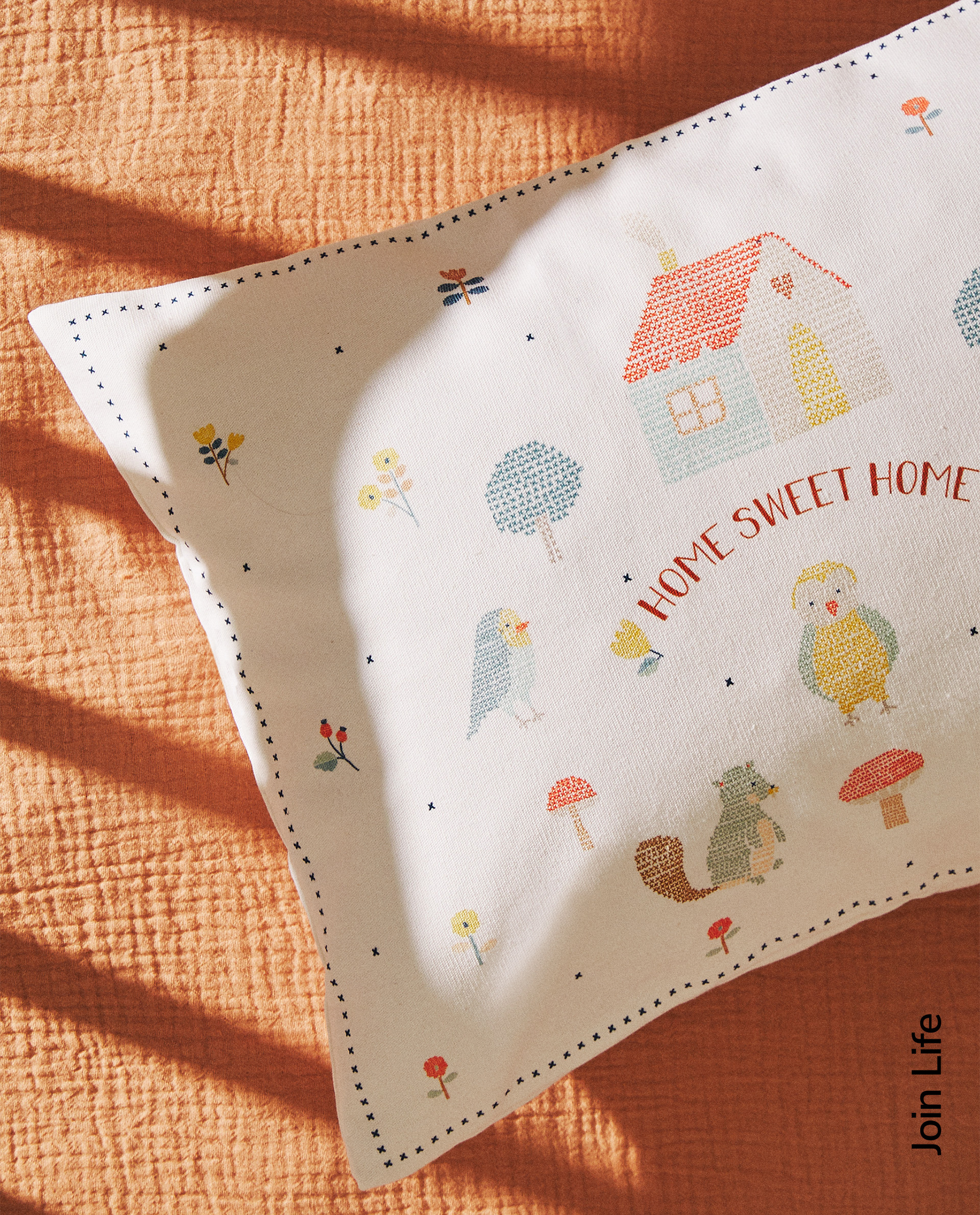 Cross Stitch Print Cushion Cover Cushions Bedroom Kids Zara Home Turkiye Turkey