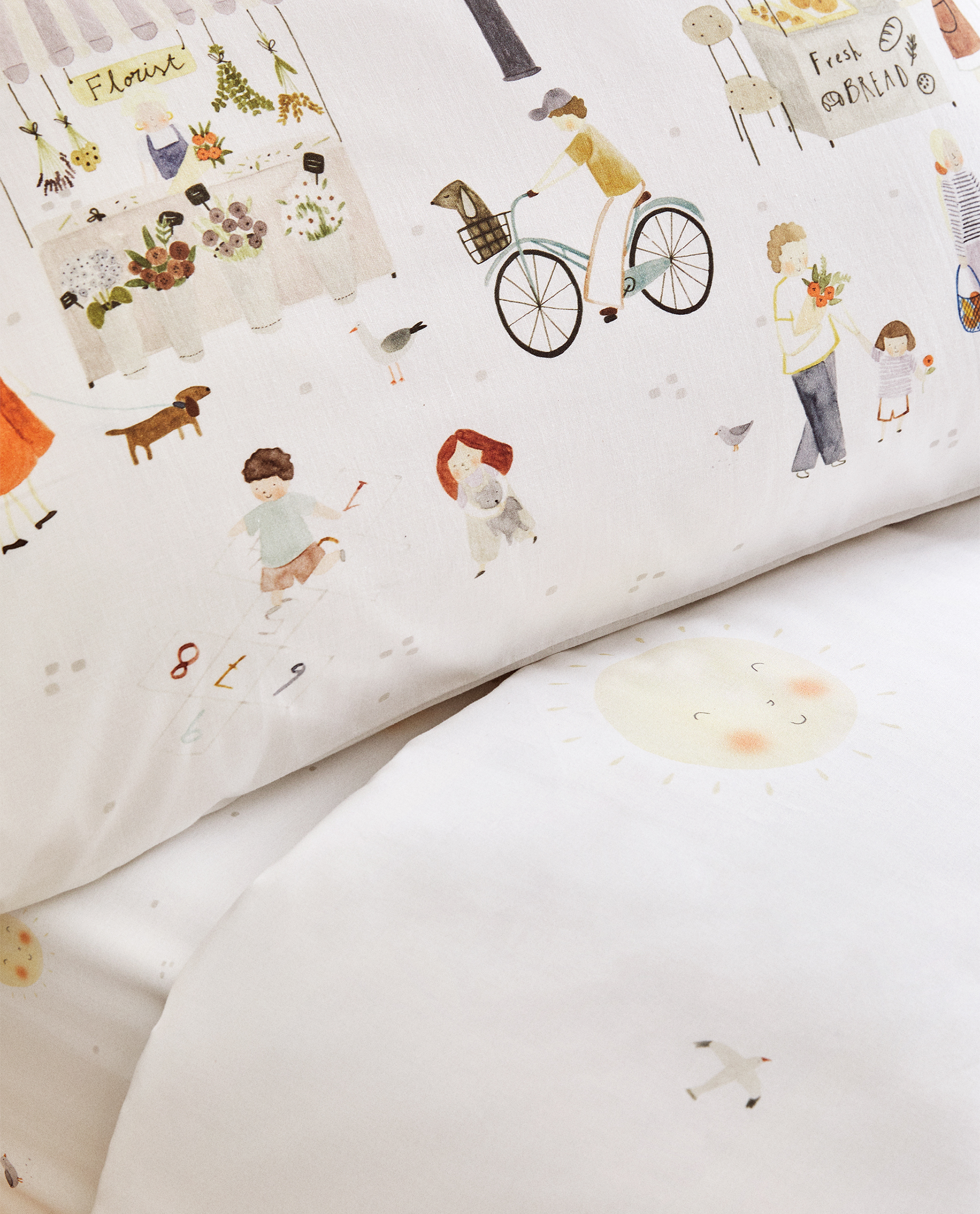 Duvet Cover With Market Illustration Duvet Covers Bed Linen