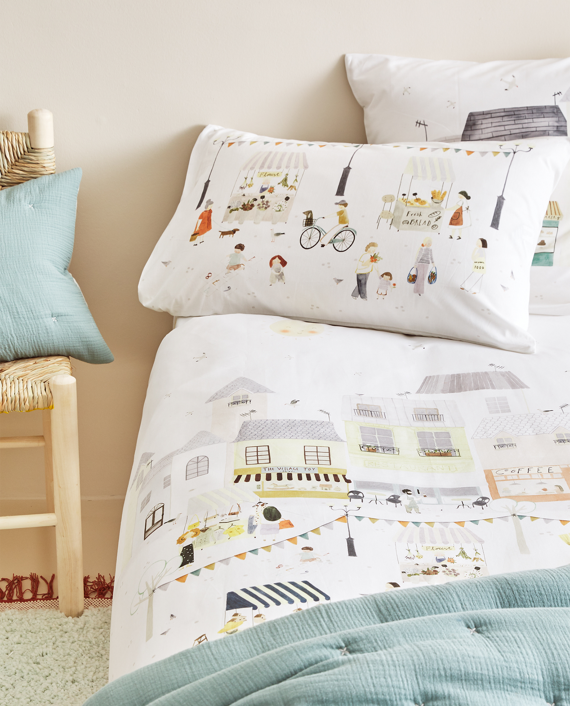 Market Illustrasyonlu Nevresim Zara Home Turquia