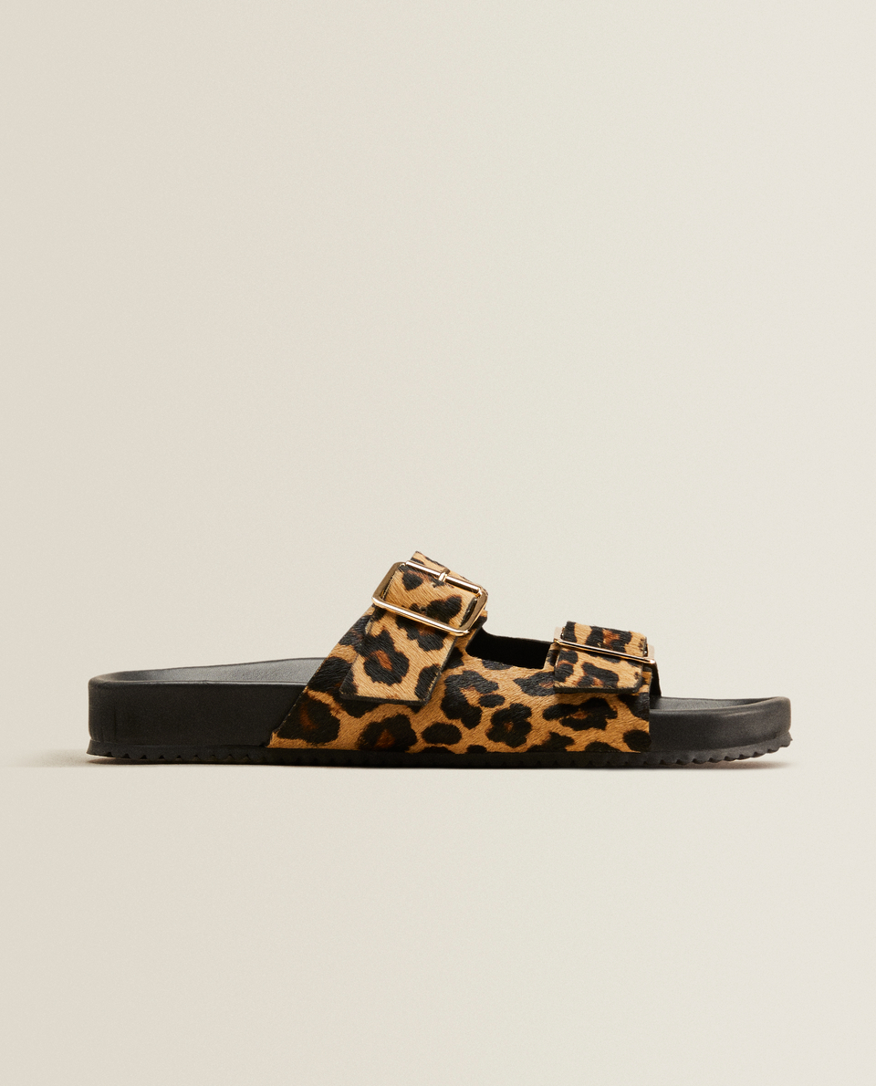 Leather animal print sandals