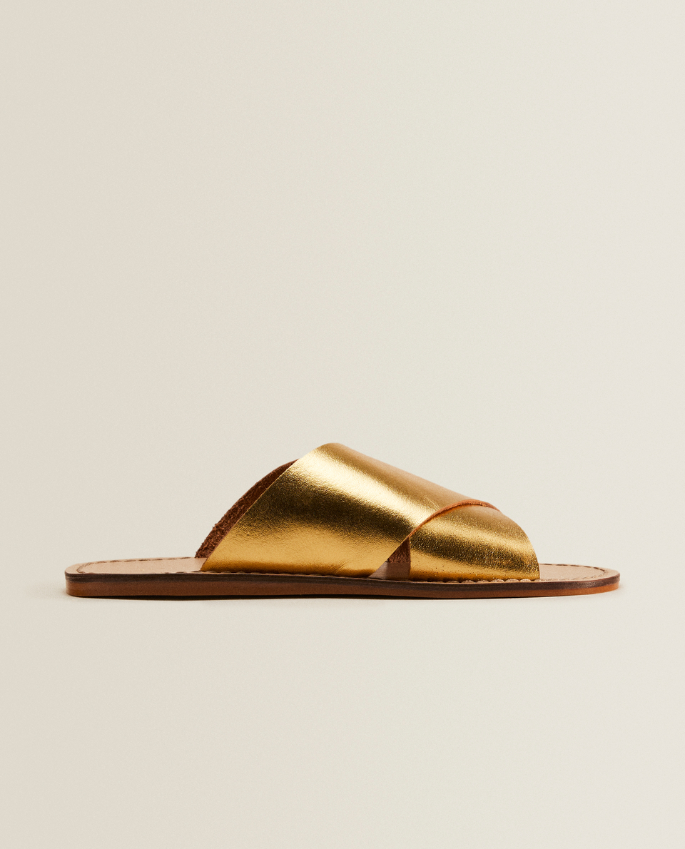Papuče sa ukrštenim kaišićima zlatne boje