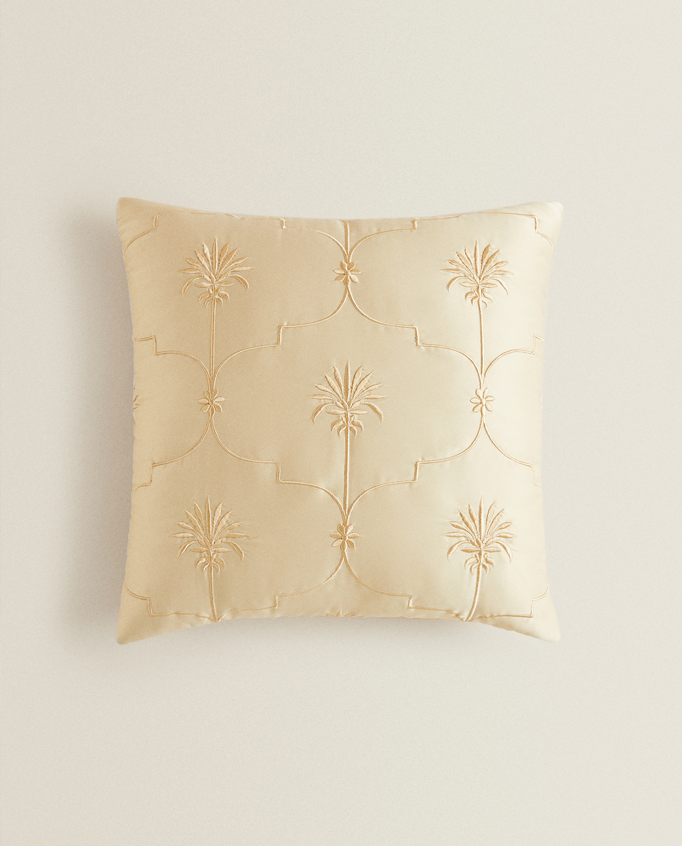 CUSHION COVER WITH EMBROIDERED PALM LEAVES