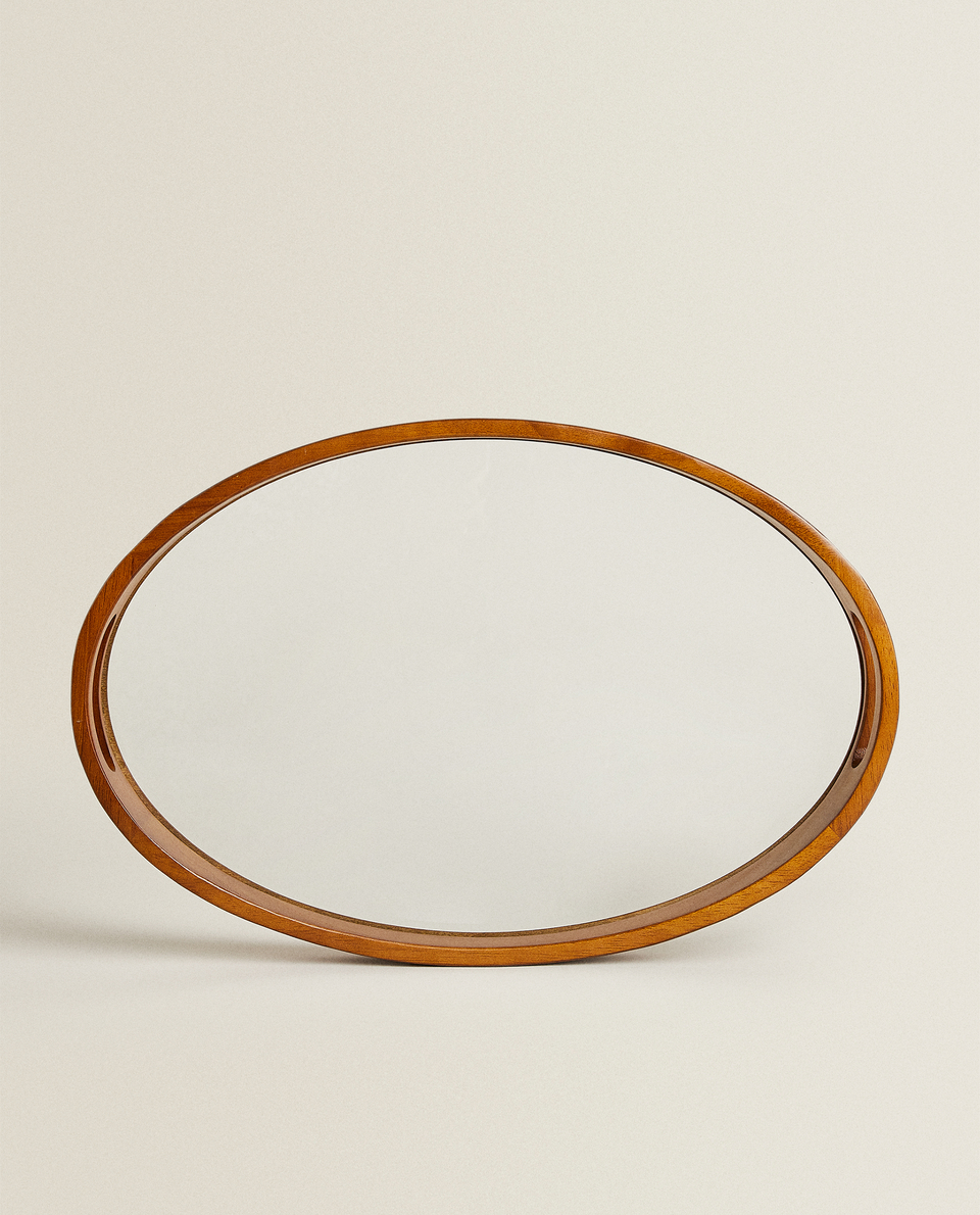OVAL WOOD AND GLASS TRAY