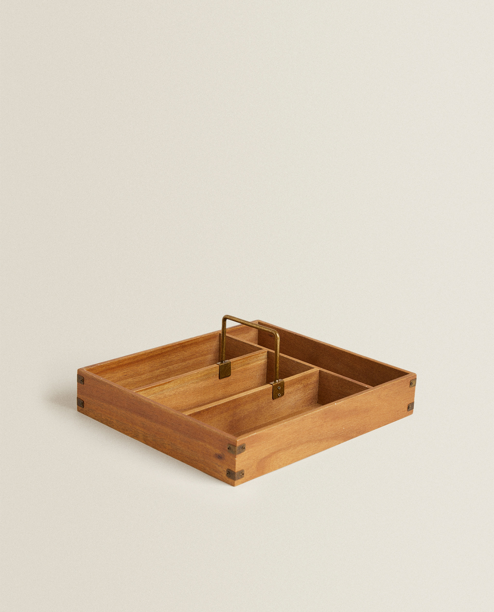 WOODEN CUTLERY TRAY WITH HANDLE
