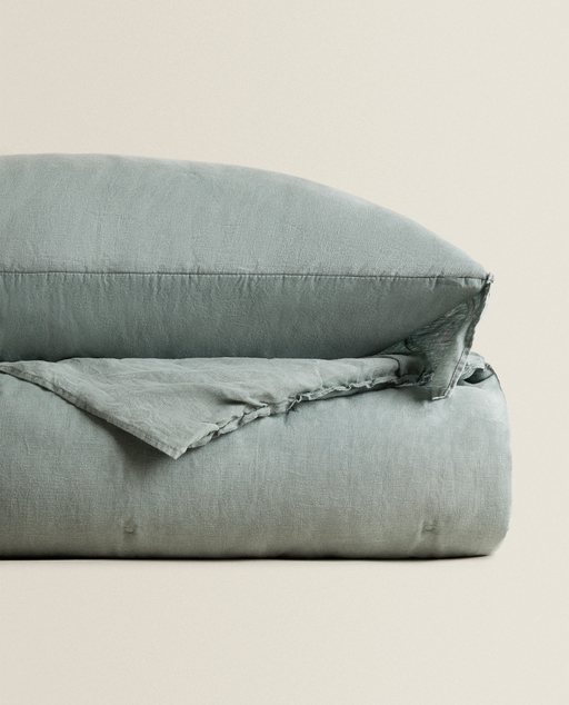 Linen Quilt With L Ruffle Cushions, Ruffle Edge Duvet Cover And Pillowcase Set