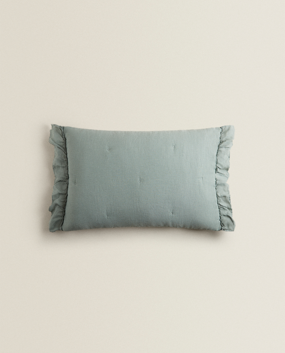 LINEN THROW PILLOW COVER WITH XXL RUFFLE