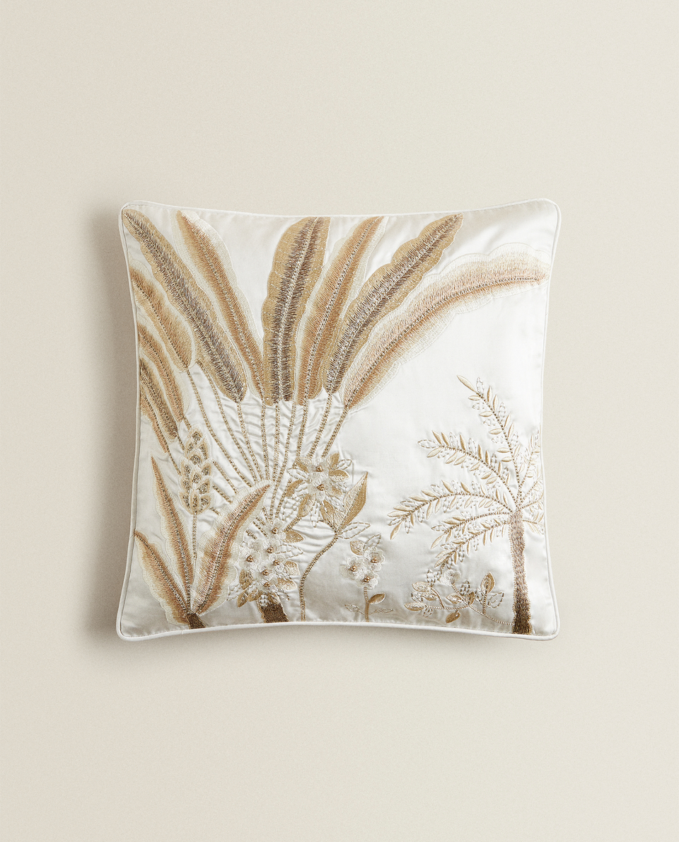 EMBROIDERED SATEEN CUSHION COVER