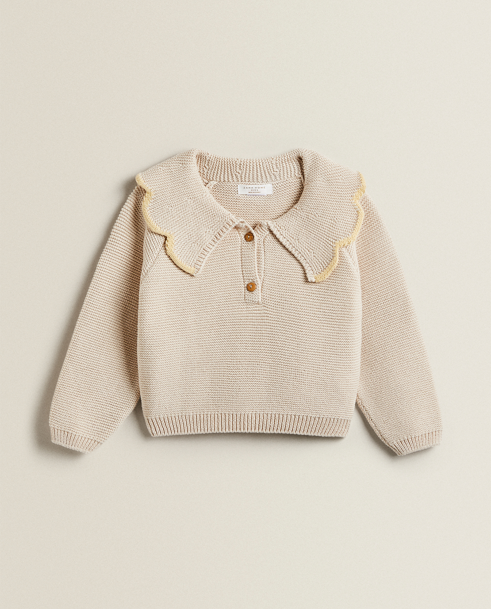 COTTON SWEATER WITH SCALLOPED COLLAR