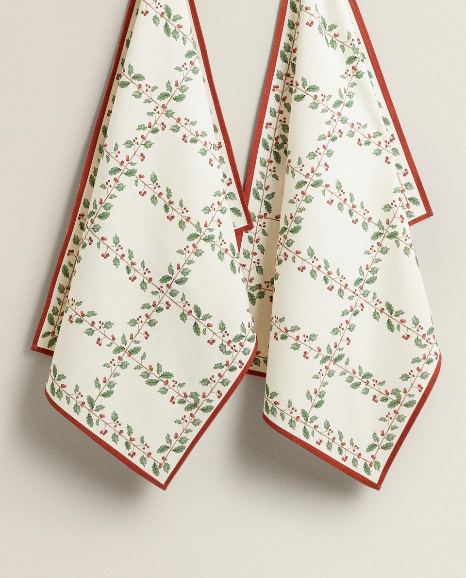 COTTON HOLLY TEA TOWEL (PACK OF 2)