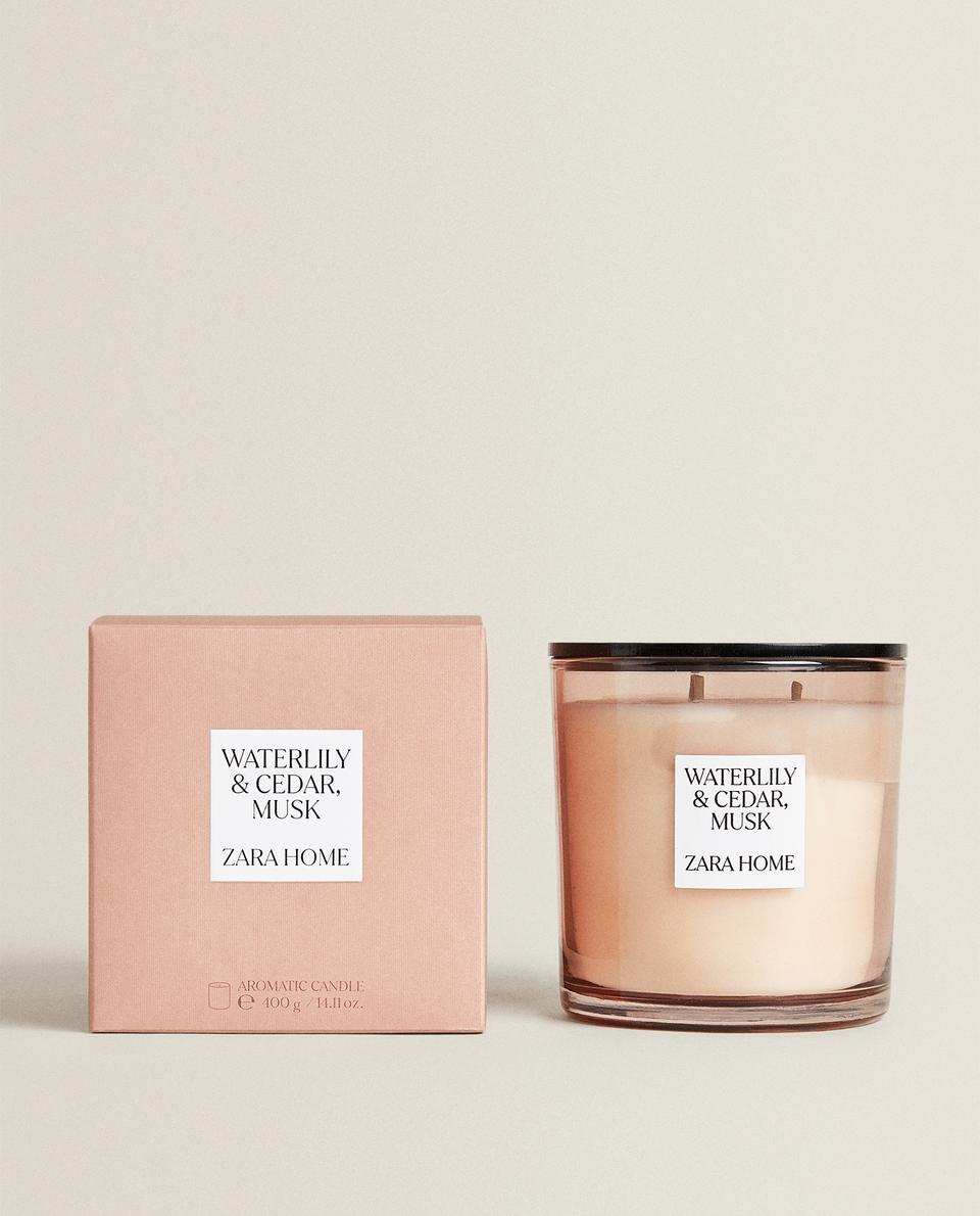 (400 G) WATER LILY & CEDAR, MUSK SCENTED CANDLE