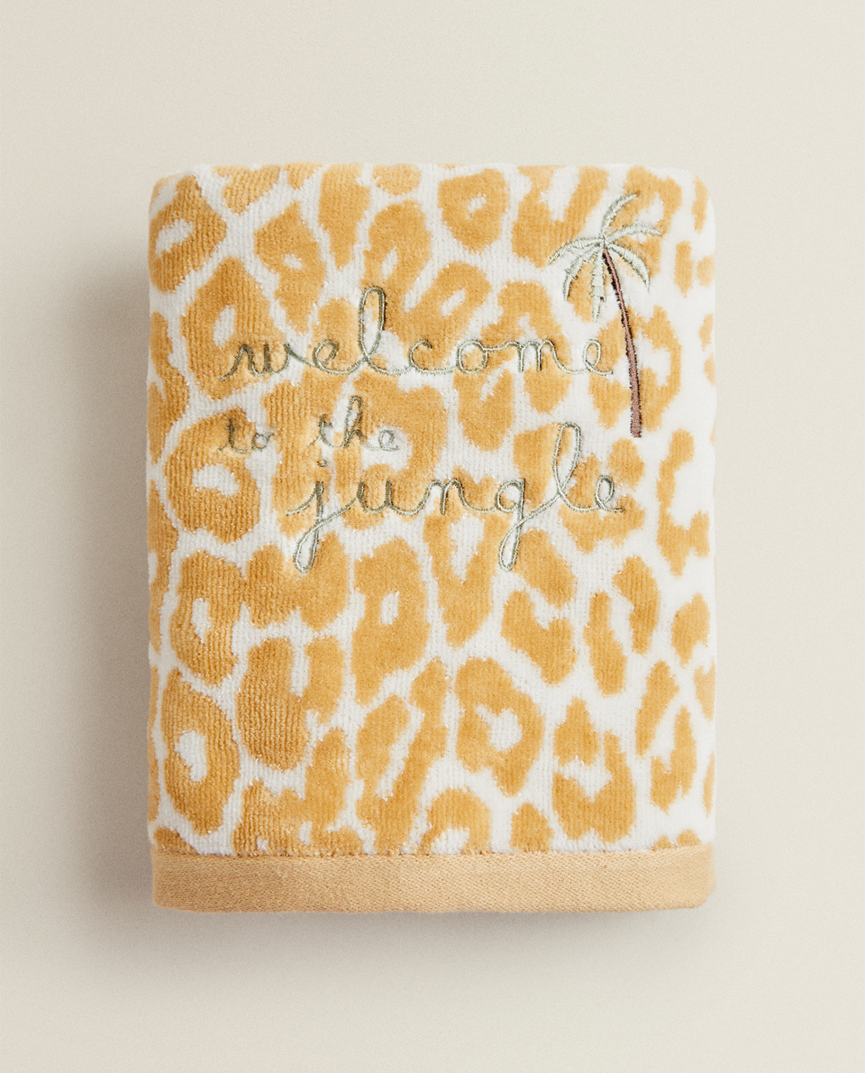 EMBROIDERED LEOPARD PRINT TOWEL