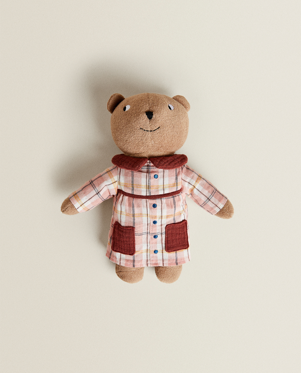 SOFT TOY BEAR WITH PINK SMOCK