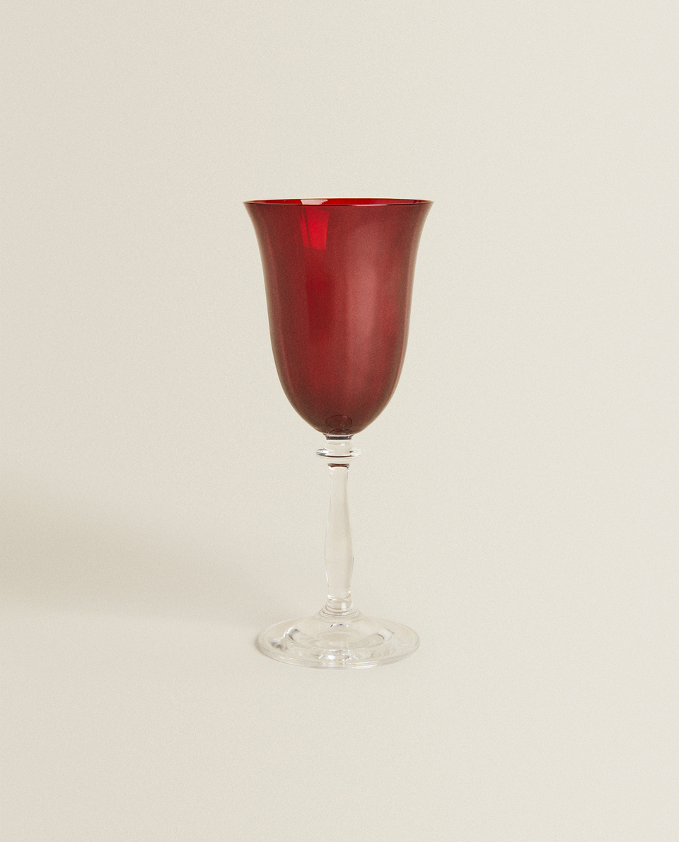 RED BOHEMIA CRYSTAL WINE GLASS