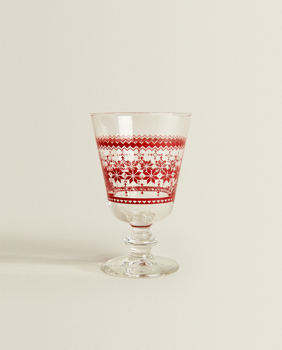 GLASS TUMBLER WITH CHRISTMAS TRANSFER