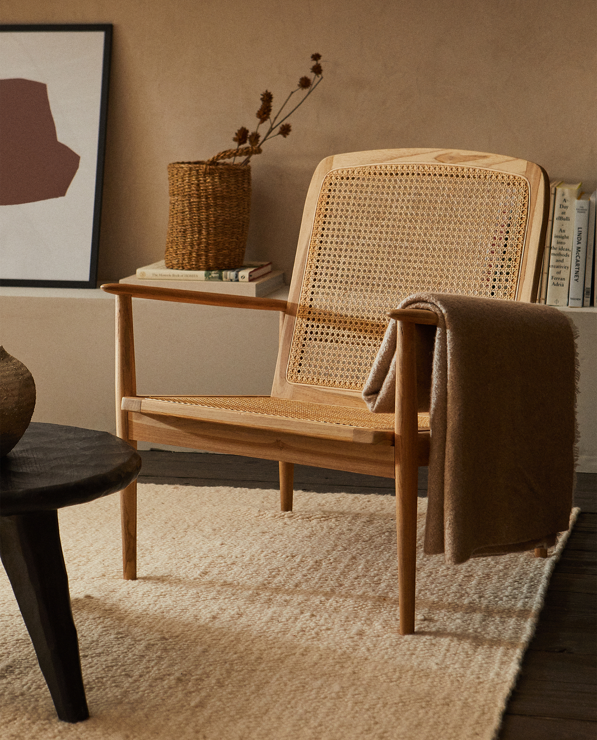 zara home teak and rattan chair