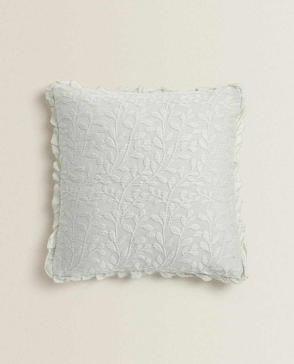 LEAVES AND RUFFLES COTTON CUSHION COVER