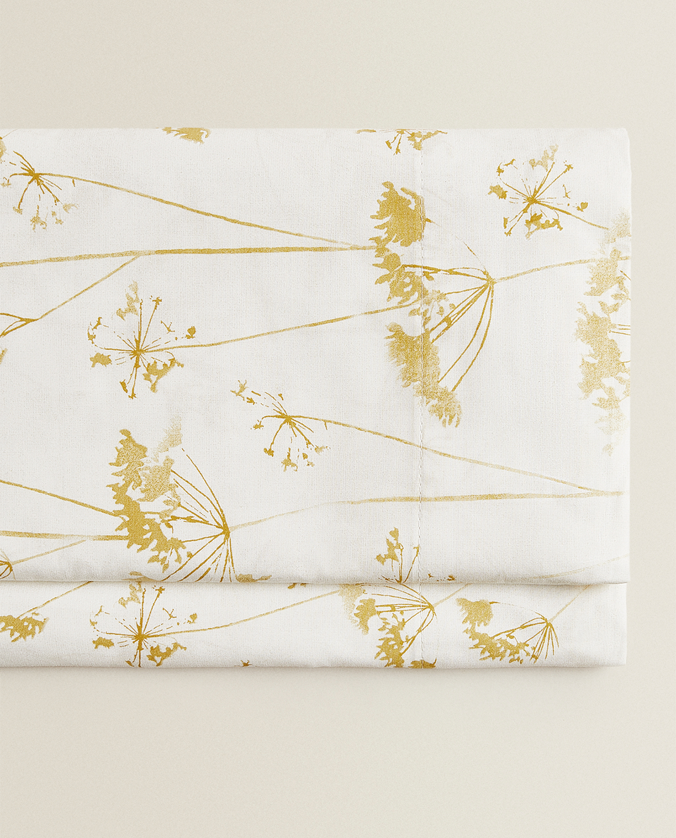 イエローフラワープリント フラットシーツ